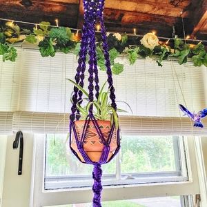 Purple Birdcage Spiral Macrame Plant Hanger